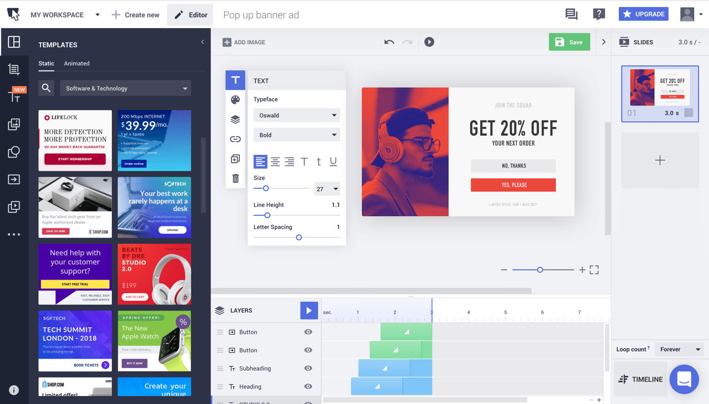 Bannersnack editor exit intent banner example
