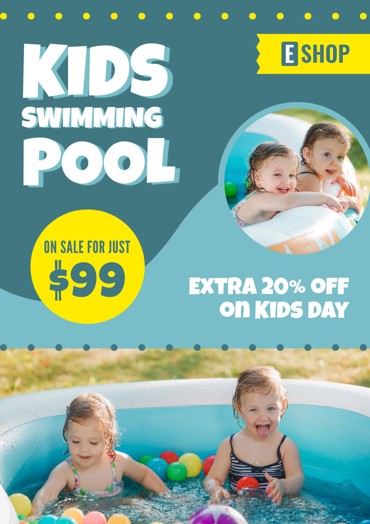 Kids Swimming Pool On Sale – Poster Template 1191x1684 template