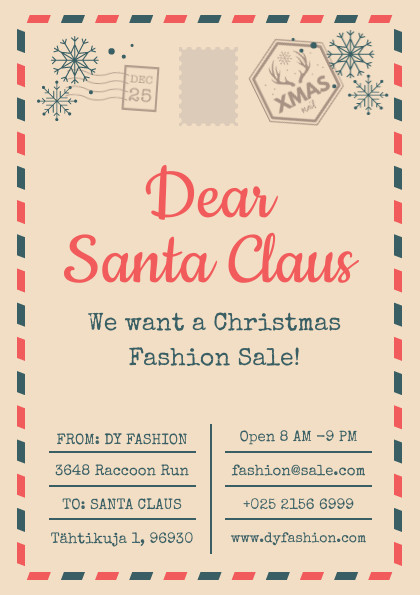 Dear Santa Claus Letter Fashion Sale Flyer 420x595 template