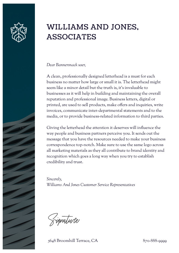 Williams And Jones Elegant Modern Letterhead 595x842 template