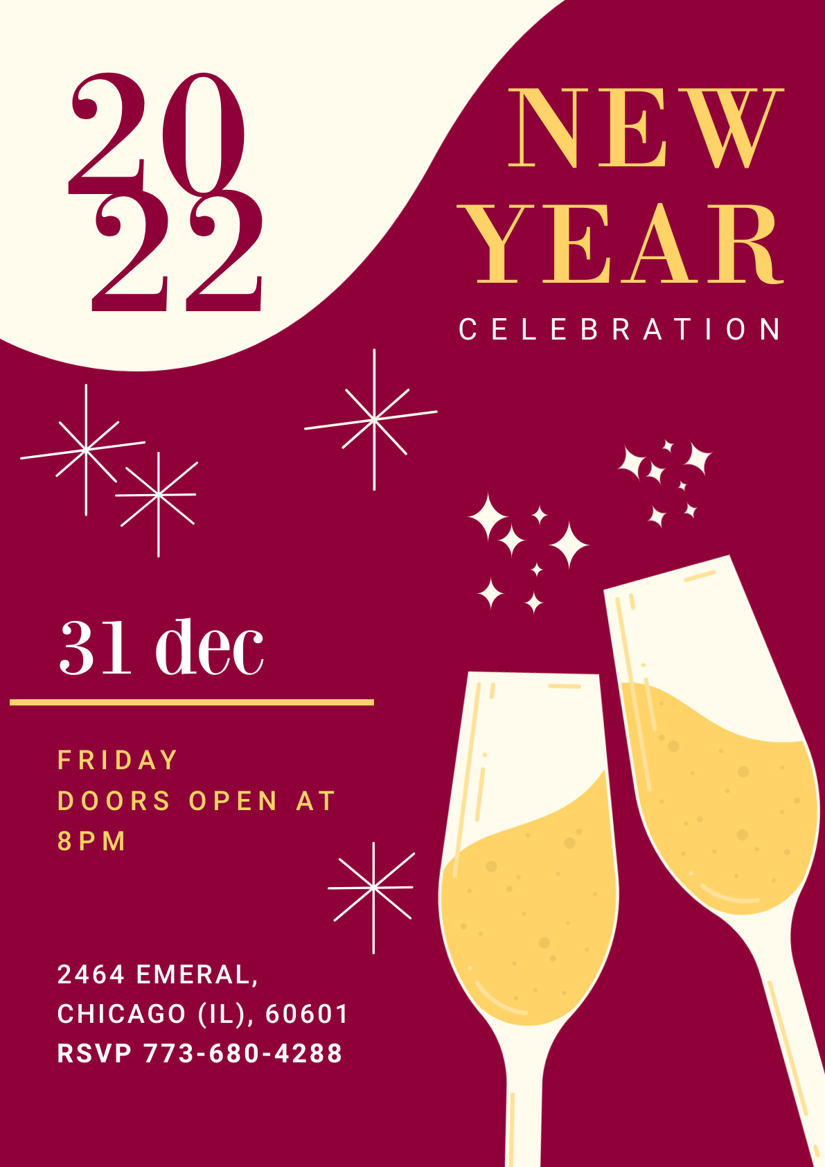2022 New Year Red Champagne Celebration Poster 1191x1684 template