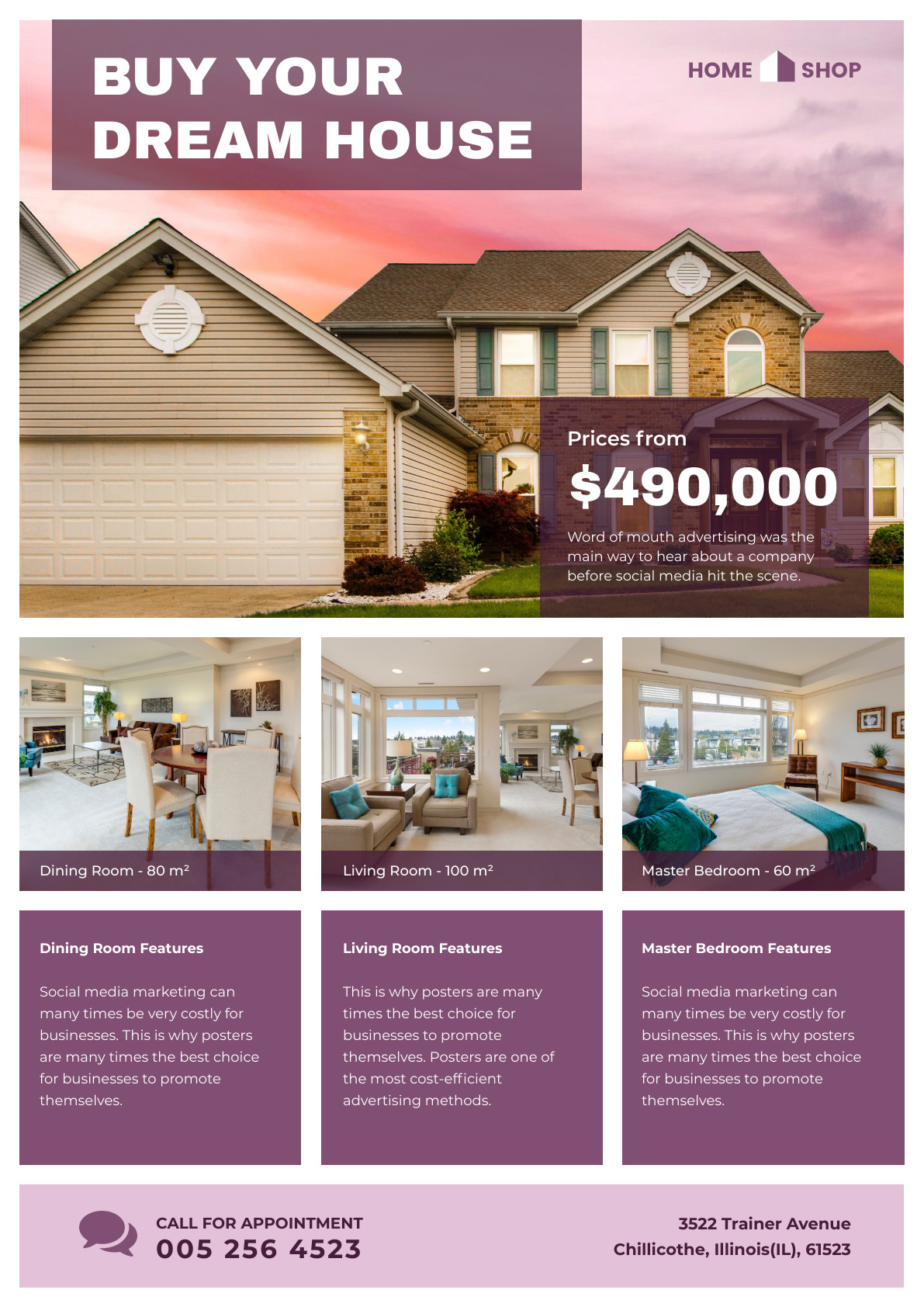 Buy Dream Purple Home – Poster Template 1191x1684 template