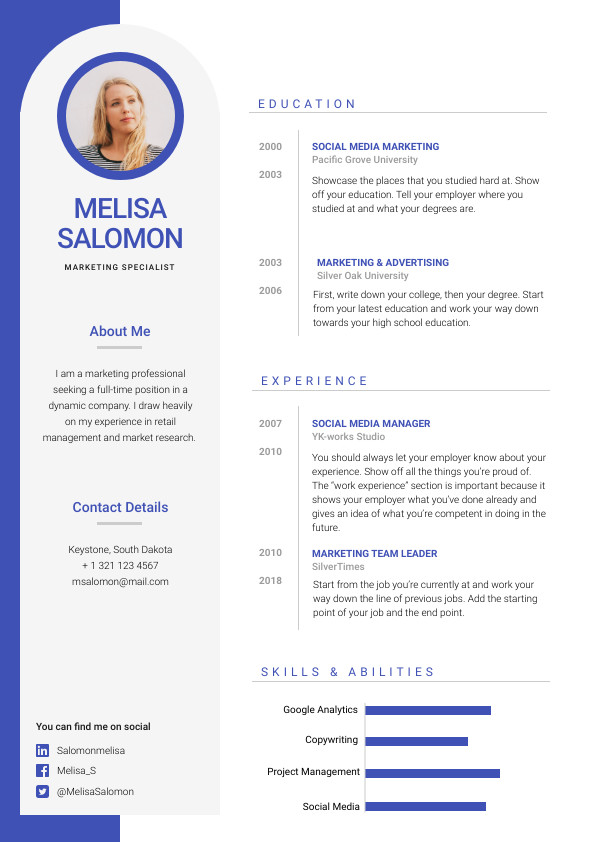 Melisa Salomon Marketing – Resume Template 595x842 template