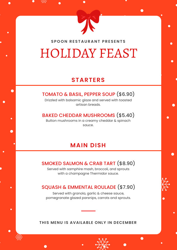 Christmas Holiday Feast Menu 595x842 template preview