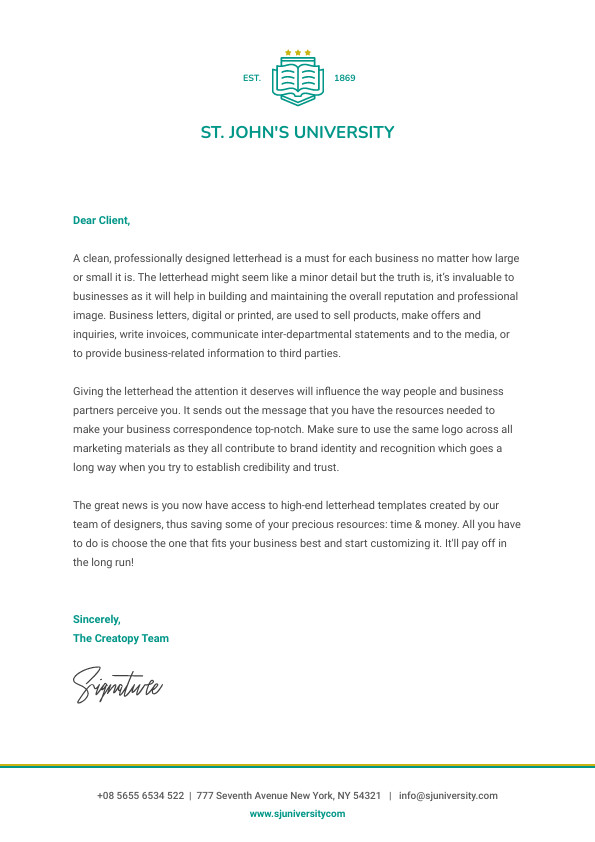 St John University – Letterhead Template 595x842 template preview