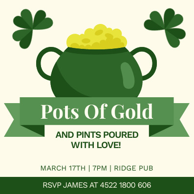 Saint Patrick's Pots Of Gold – Invitation Template 397x397 template