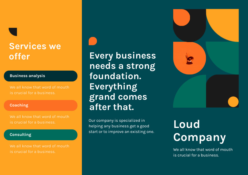 Business Consulting Hip Loud Company Brochure 842x595 template