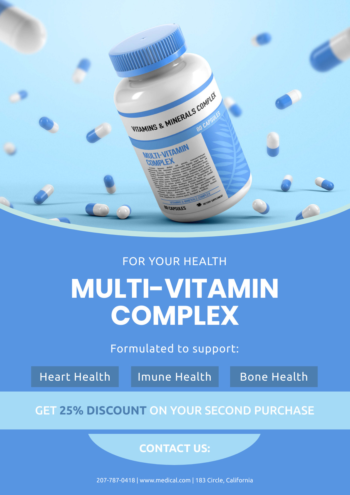 MultiVitamin Complex Blue – Poster Template 1191x1684 template preview