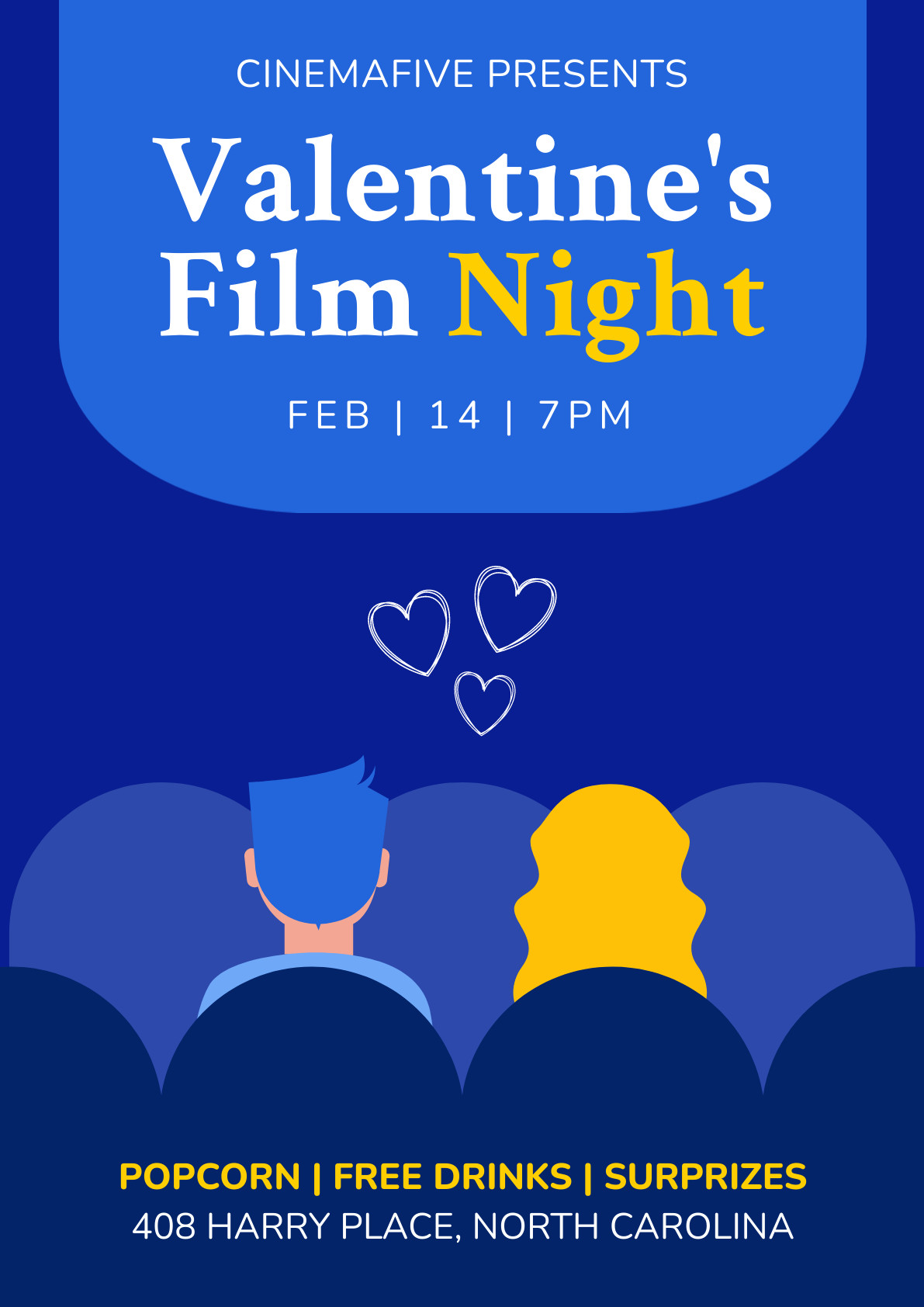 Valentine's Day Blue Film Night Poster 1191x1684 template