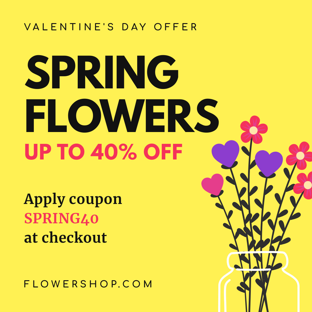 Valentine's Day Spring Flowers Illustration 1080x1080 template