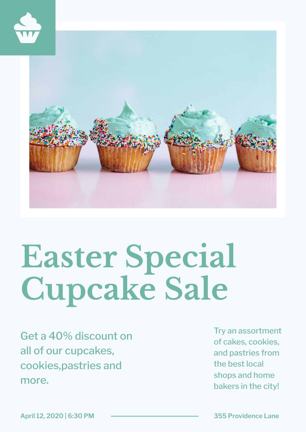 Teal Easter Special Cupcake Sale – Poster Template 1191x1684 template