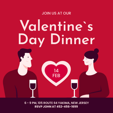 Red Valentine's Day Illustration Dinner Invitation 397x397 template