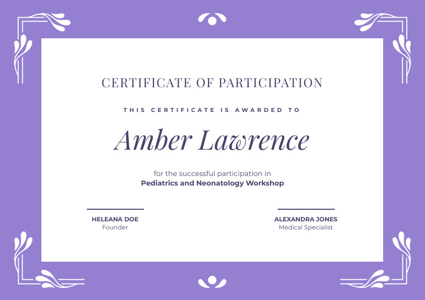 Neonatology Participation – Certificate Template  842x595 template