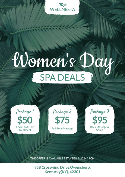 Women's Day Green Spa Deals – Flyer Template 420x595 template