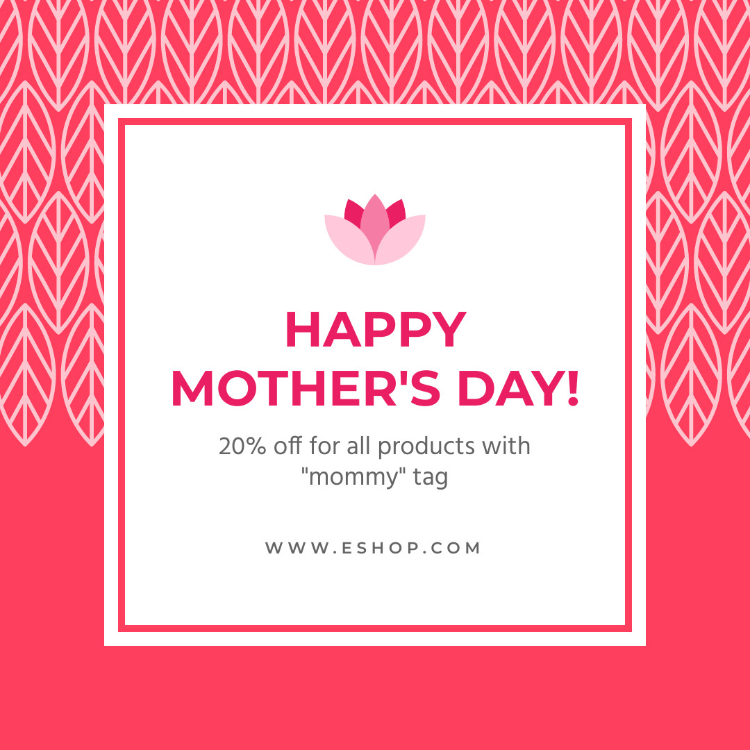 Red Mother's Day Sale Leaf Pattern 1080x1080 template