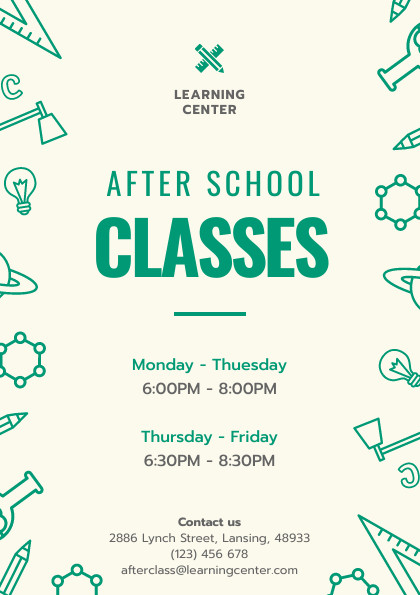 After School Classes Green – Flyer Template 420x595 template