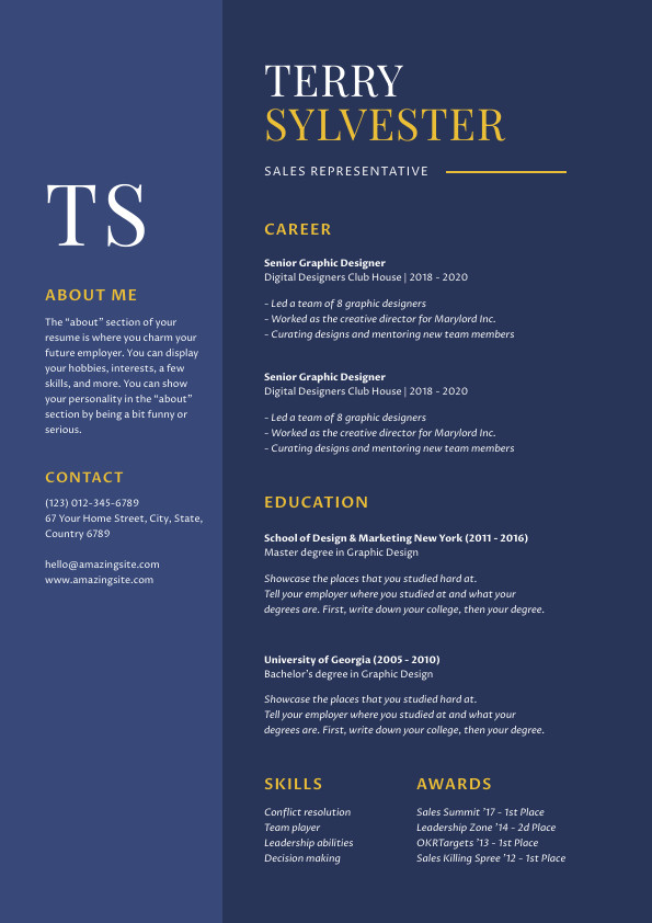 Terry Sylvester Sales – Resume Template 595x842 template