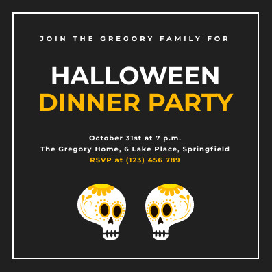 Halloween Skulls Dinner Party Invitation 397x397 template