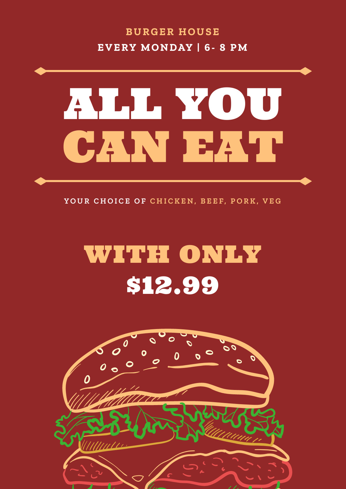 Burger House All You Can Eat – Poster Template 1191x1684 template