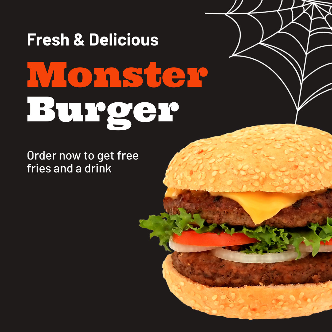 Halloween Monster Burger Sale 1080x1080 template