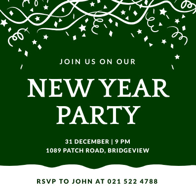 Green New Year Party Invitation 397x397 template