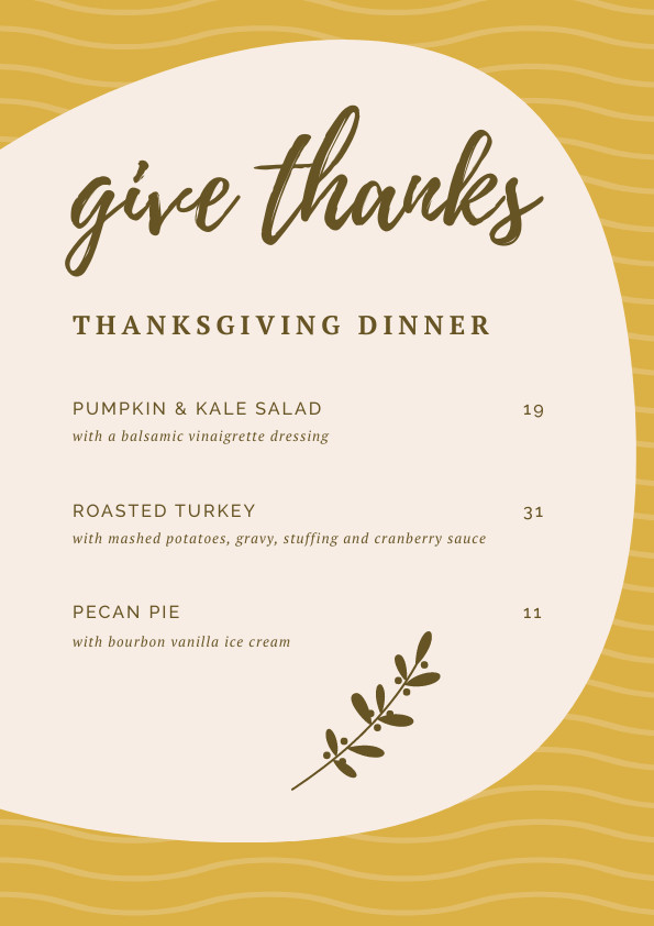 Thanksgiving Dinner Yellow Blob Menu 595x842 template