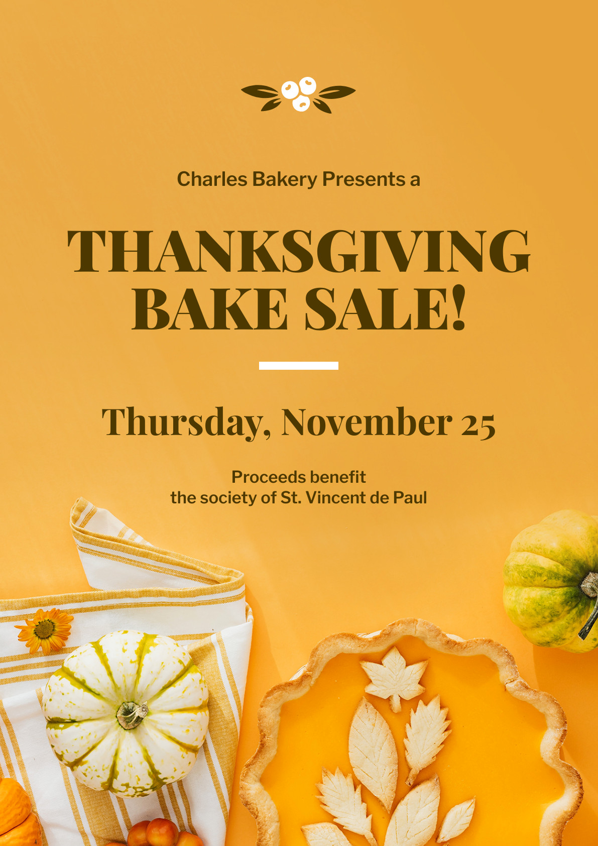 Thanksgiving Charles Bake Sale Poster 1191x1684 template