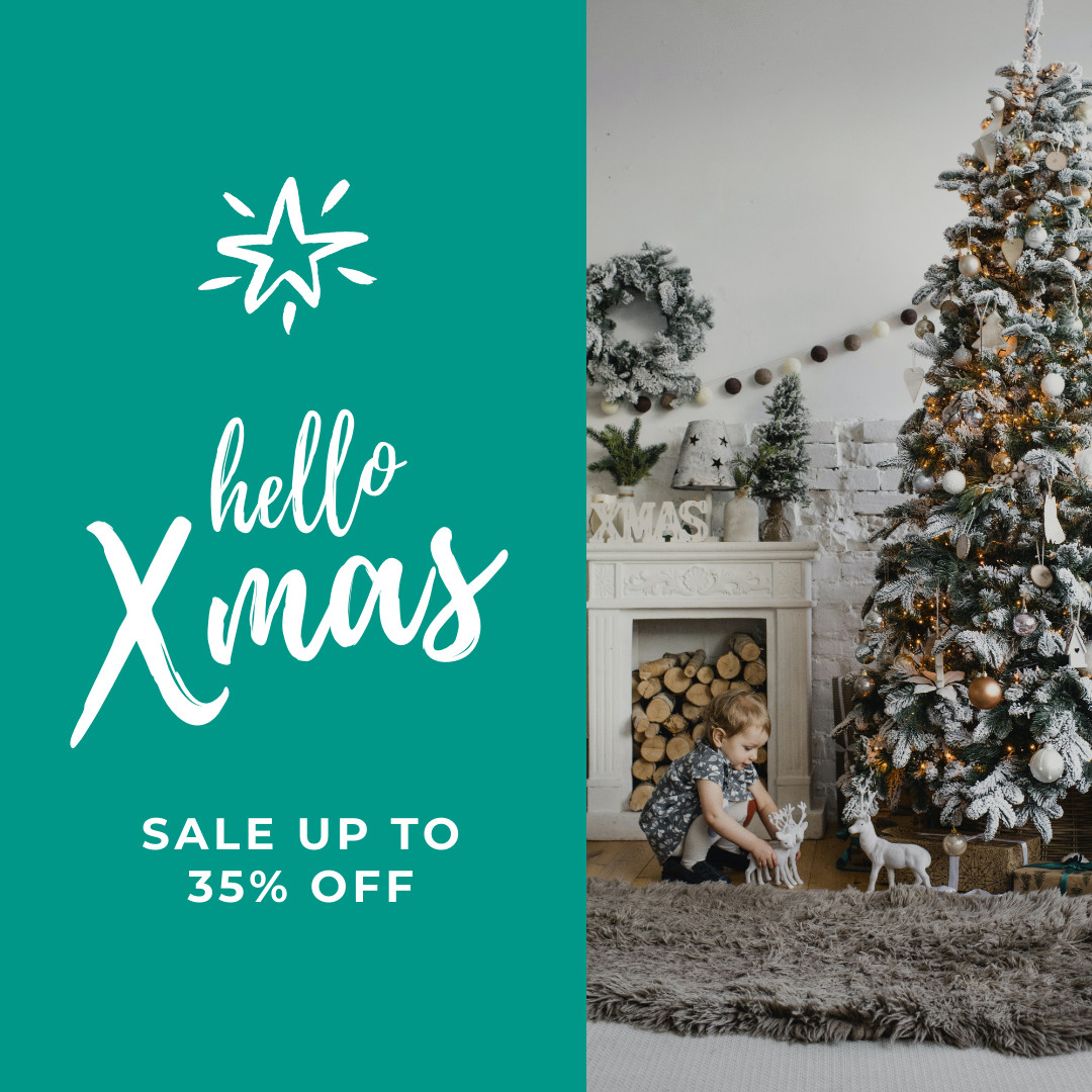 Hello Xmas Teal Sale 1080x1080 template