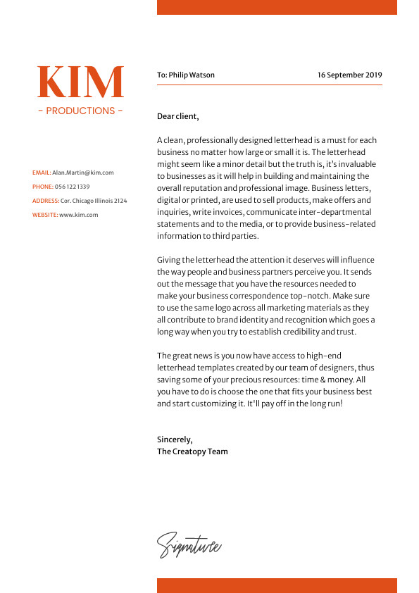 Kim Orange Productions – Letterhead Template 595x842 template preview