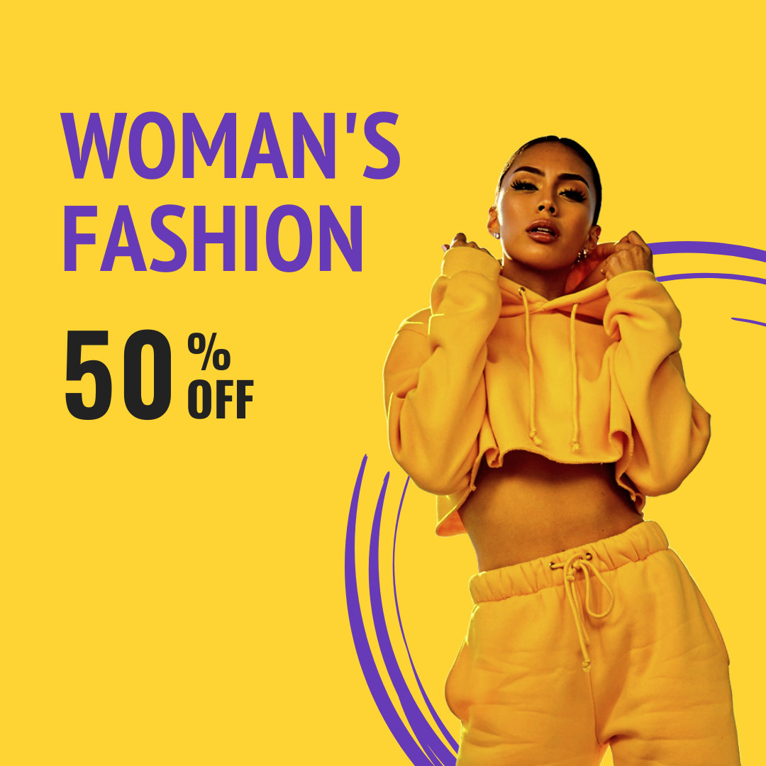 Yellow Purple Woman's Fashion Deal  1080x1080 template