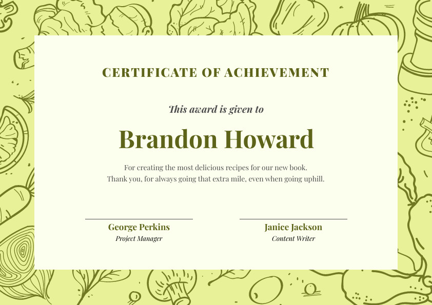 Brandon Howard Delicious Recipe – Certificate Template 842x595 template