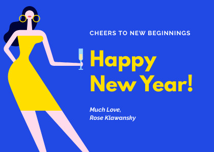 Yellow Dress Happy New Year Blue Card 420x298 template