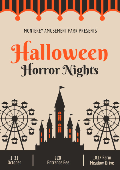 Halloween Horror Nights Amusement Park Flyer 420x595 template
