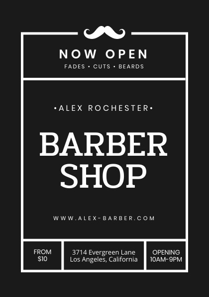 Rochester Black Barber Shop – Flyer Template 420x595 template