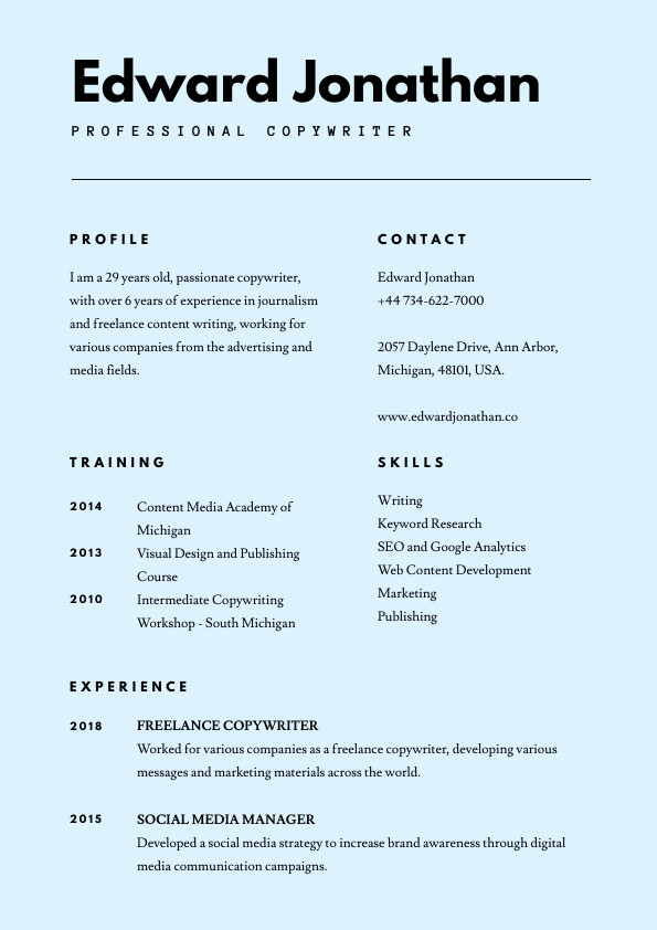 Edward Jonathan Copywriter – Resume Template 595x842 template