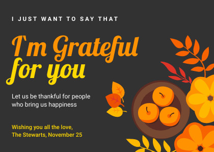 Grateful For You Thanksgiving Card 420x298 template preview