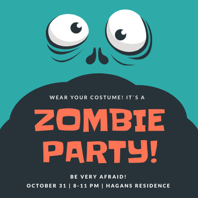 Halloween Zombie Party Eyes Invitation 397x397 template