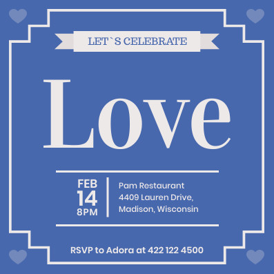 Celebrate Valentine's Blue Love – Invitation Template  397x397 template preview