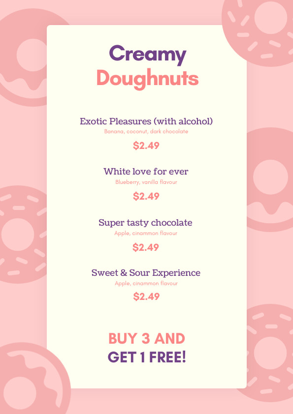 Creamy Doughnuts – Menu Template 595x842 template preview