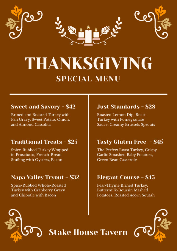 Stake House Tavern Thanksgiving Menu 595x842 template