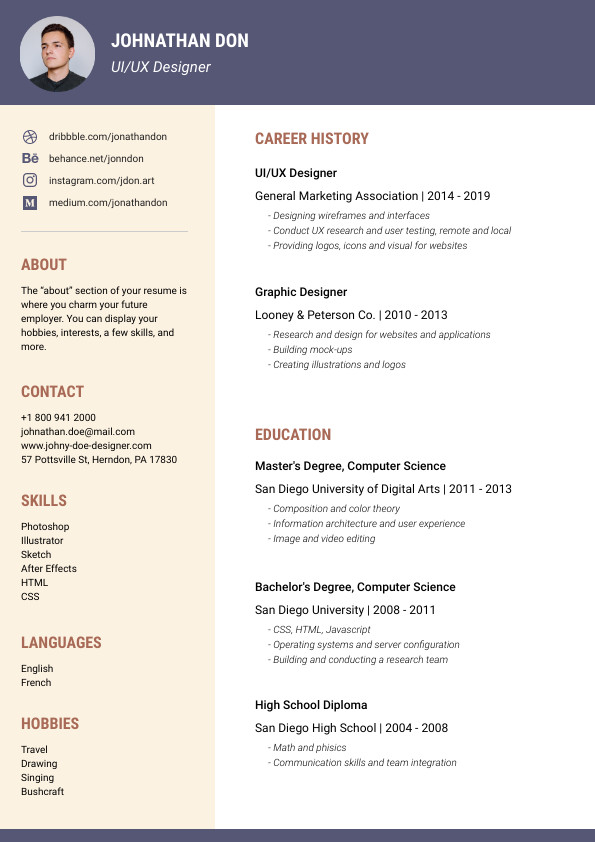 Johnathan Don Designer – Resume Template 595x842 template