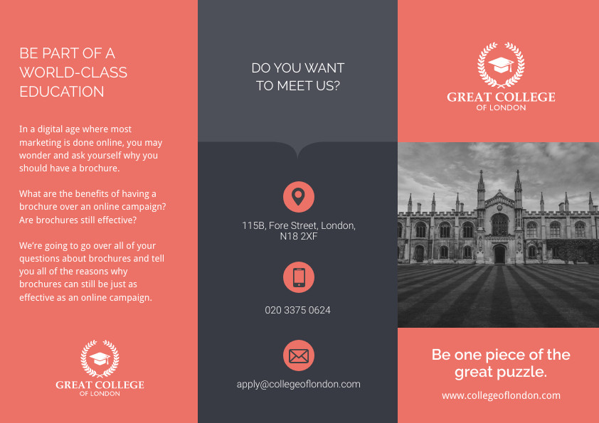Great College of London Coral Brochure 842x595 template