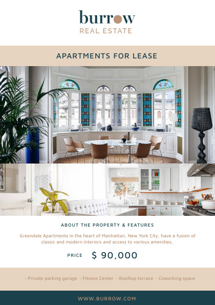 Burrow Apartments for Lease – Flyer Template 420x595 template