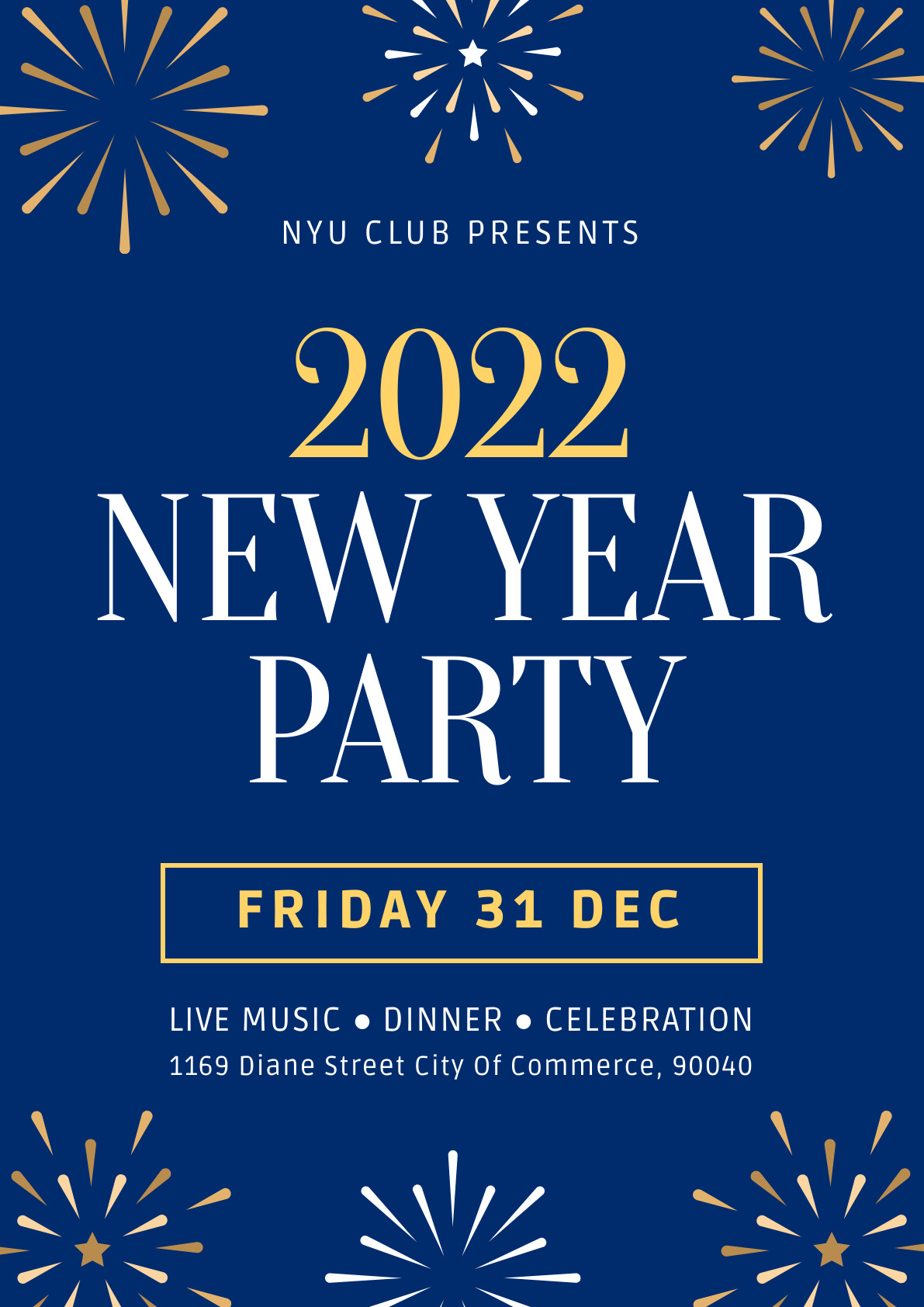 2022 New Year Club Celebration Poster 1191x1684 template