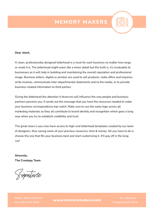 Memory Makers Peach – Letterhead Template 595x842 template
