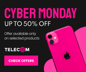 Cyber Monday Pink Apple Phone 300x250 template