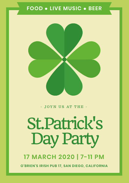 Saint Patrick's Day Clover Party – Flyer Template 420x595 template preview