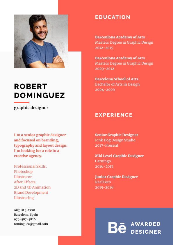 Robert Dominguez Designer – Resume Template 595x842 template