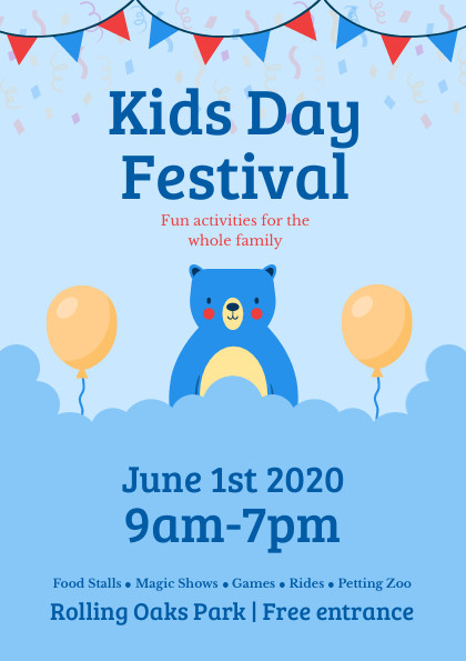 Kids Day Blue Teddy Festival – Flyer Template 420x595 template preview
