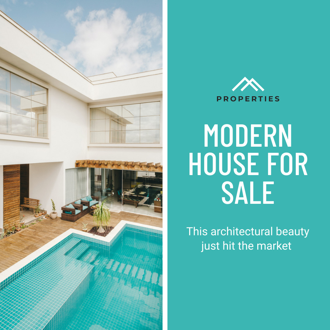 Modern House with Pool for Sale 1080x1080 template
